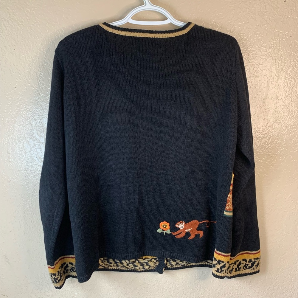 Vintage Arriviste Embroidered Beaded Monkey Novelty Print Cardigan Size M - Picture 3 of 13